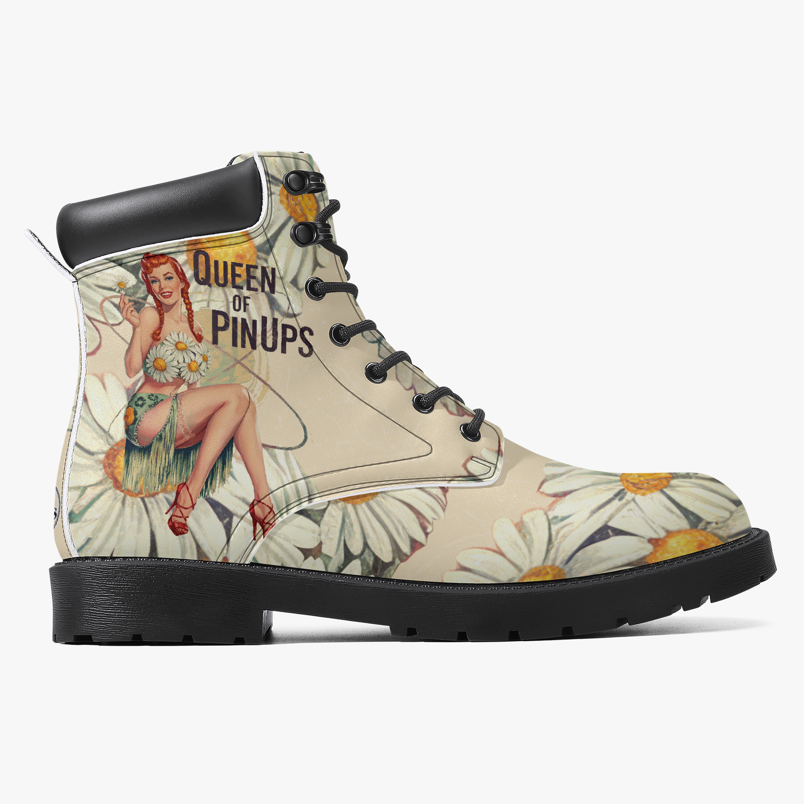 pin-up Leather Boots fleuris