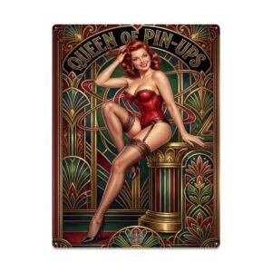 Plaque Métallique Pin‑Up Art Deco