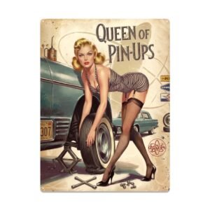Plaque metal pin-up change un pneu